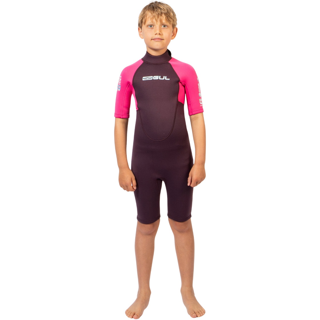 2026 Gul Junior G-Force Natur 3/2mm Back Zip Shorty Wetsuit GF3307-PUPI - Purple / Pink